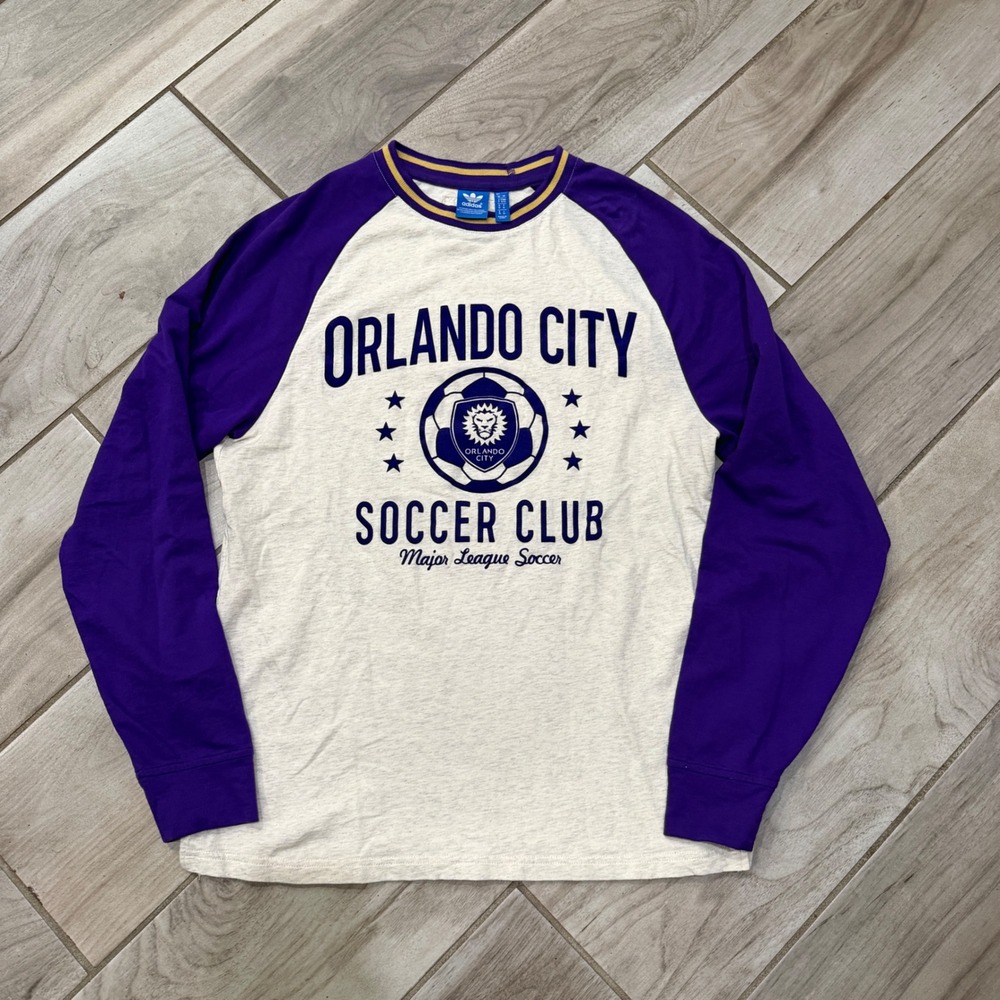 Adidas Shirt Mens Medium Purple Orlando City Soccer Club Raglan Long Sleeve MLS‎